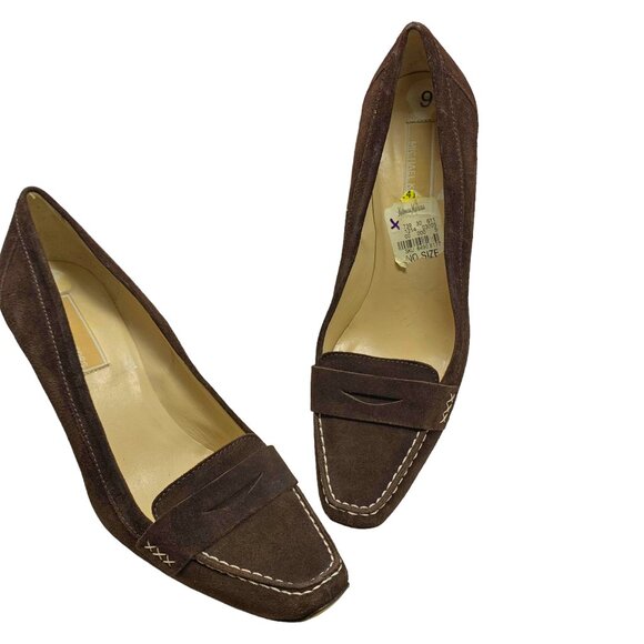 MICHAEL KORS Italian Chocolate Suede Penny Loafer‎ Pump Heels - Picture 1 of 12